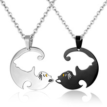 Collares de parejas, collar de gato blanco y negro, colgante de gato de acero inoxidable, collar de joyería, 1 par 2024 - compra barato