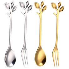 1pc Creative Leaf Shape Handle Coffee Spoon Teaspoon Dessert Snack Scoop Fork Couple Spoon/Fork Kitchen Accessories Tableware 2024 - buy cheap