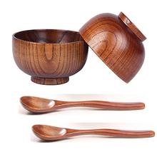 4 Pieces Wooden Handmade Bowl and Spoon for for Rice Miso Serving Home Kitchen Tableware 2024 - buy cheap