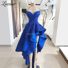 Royal Blue Beaded High Low Prom Dresses 2019 New Custom Made Evening Dresses Party Gowns Dubai Turkish Islamic Robe De Soiree 2024 - buy cheap