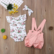 3Pcs Newborn Infant Clothing Kids Baby Girls Cotton Floral Tops Romper Bow Kont Pants Overalls Outfit Clothes Set 2024 - buy cheap