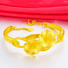 New design bangle alluvial gold big flower 24k Plated Brass bracelets women jewelry 2024 - buy cheap