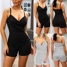 2019 New Style Fashion Sexy Ladies Women Clubwear Playsuit Party Jumpsuit Romper Stripe Casual Skinny Sleeveless Short Playsuit 2024 - buy cheap