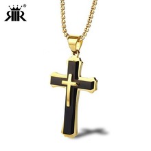 RIR Stainless Steel Religious Three Layer Thick Gold Cross Pendant Necklace Christian Jesus Gold Bless Cross Necklaces Jewelry 2024 - buy cheap