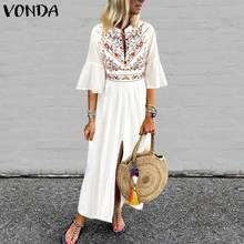 VONDA-Vestido bohemio estampado para mujer, ropa Sexy con cuello de pico, manga con volantes, abertura, informal, holgado, blanco, 2021 2024 - compra barato