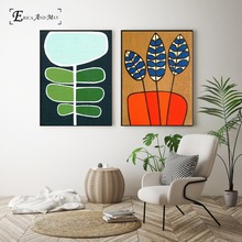 Quadros minimais para decoração de sala de estar, poster vintage abstrato de plantas, impressões, pintura a óleo em tela, mural artístico 2024 - compre barato