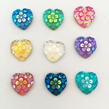 60pcs AB Resin  12mm Heart shape flower FlatBack Scrapbook rhinestone Ornaments DIY Wedding appliques craft  SC18*2 2024 - buy cheap