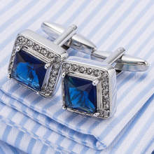 Mens Jewelry French Suit Shirt Cufflinks Sea Blue Crystal Cuff links Buttons Lawyer Gemelos Father's day Gift Cufflink Dad Cuffs 2024 - buy cheap