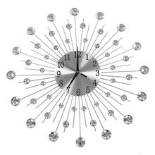 Horloge-Reloj de pared de hierro con forma de flor para decoración del hogar, colgante de diamantes de imitación, creativo, montado en la pared 2024 - compra barato