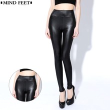 MIND FEET Leggings For Women Faux Leather Imitate PU Leather Female Plus Size Slim High Stretch Skinny Pants Spring And Autumn 2024 - buy cheap