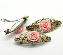 2PCs Antique Bronze Pink Flower French Hair Barrette Clips 7.9x3.5cm(3-1/8"x1-3/8") (C00320) 2024 - buy cheap