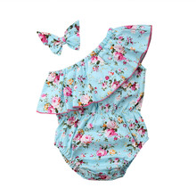 0-24M Newborn Kids Baby Girl Flower Bodysuit Ruffles One Shoulder Off shoulder Floral Bodysuit Cute Beach Summer Outfits 2024 - buy cheap