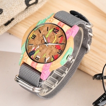 Unique Cork Slag/Striped Colorful Wood Watch Men's Luminous Hands Clock Ladies Dress Watches Nylon Band Watches Reloj de madera 2024 - buy cheap