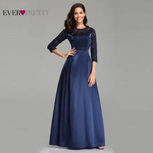 Robe De Soiree Ever Pretty EZ07720 Navy Blue A-line Lace Half Sleeve Satin Evening Dresses Long Elegant Wedding Guest Gowns 2024 - buy cheap