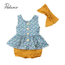 2019 Children Summer Clothing Toddler Kids Baby Girls Clothes Sleeveless Floral Tops PP Shorts Headband 3PCS Outfits Set 0-24M 2024 - buy cheap