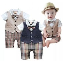 2019 Newborn Kid Baby Boy Clothes wedding party Formal Romper Short Sleeve Gentleman Baby Boy Plaid Pattern Jumpsuit outfits 2024 - buy cheap