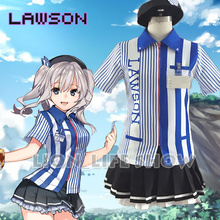 Kantai Collection Kashima LAWSON Convenience Store Uniform Cosplay Costume stripe shirt + skirt +hat 2024 - buy cheap