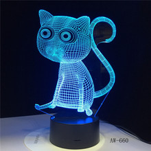 Gato 3d conduziu a luz da noite usb carregamento forma animal decoração interior lâmpada crianças noite lâmpadas com base para sala de luz interior AW-660 2024 - compre barato