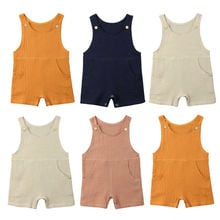 Cotton Newborn Baby Boy Girl Sleeveless Solid Color Pocket Romper Jumpsuit Outfits Summer Clothes 3-24M 2024 - buy cheap