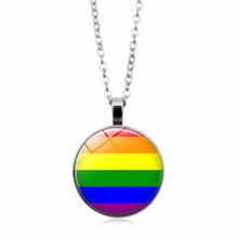 Moda de vidro colorido arco-íris redondo pingente colar para bissexual lgbt gay orgulho jóias shellhard unisex longa corrente 2024 - compre barato