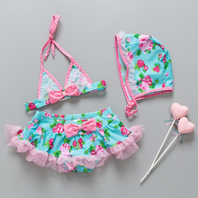 Girls Bikinis With Cap Children Print Bikini Swimwear Swimsuit Baby Kids Swimsuit Girl Beach Swimsuit Infantiles Costumes Bikini 2024 - buy cheap