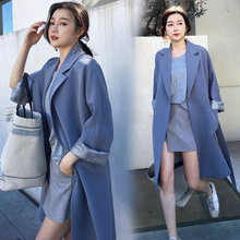 2019 new spring windbreaker coat women XS Slim blue long-sleeved women jacket autumn  tie with loose casual long coat female p19 2024 - buy cheap