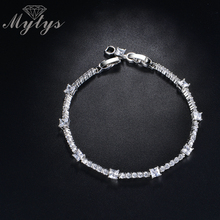 Mytys pulseira feminina de zircônia, pulseira prateada de alto nível com corrente de cristal, joia da moda para casamento b1062 2024 - compre barato