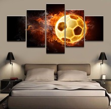 Canvas Wall Art Pictures Frame Boys Room Living Room Decor 5 Pieces Flame Sports Soccer Draw HD Printed Posters Paintings 2024 - buy cheap