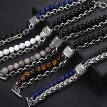 Natural Stone Bracelet Classic Stainless Steel Beaded Tiger Eye Map Stone Bracelet 2020 Fashion Men Jewelry 2024 - buy cheap