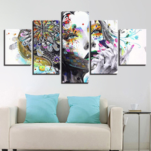 Cuadros de lienzo Marco de arte de pared de Salón 5 piezas chica psicodélica con imágenes de flores impresiones modulares póster decoración del hogar 2024 - compra barato