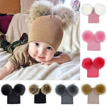 Gorro con pompón de piel para bebé, gorros informales de lana tejida, gorros para niña y mujer, Gorro con pompón 2024 - compra barato