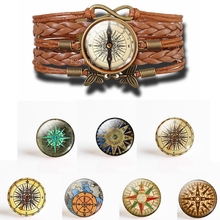 Retro Handcrafted Compass Bronze Brown Bracelet Steampunk Compass Glass Dome Cabochon Jewelry ( It's Not A Real Compass) 2024 - buy cheap