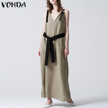 VONDA 2019 Summer Vintage Dress Plus Size Women Sexy V Neck Sleeveless Maxi Long Dresses Casual Loose Vestidos Femme 2024 - buy cheap