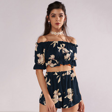 Summer Slash Women Beachwear off shoulder 2 Piece Women Set Floral Printe Tops and Shorts 2024 - buy cheap