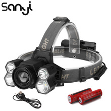 Sanyi super brilhante 5 modos farol lanterna 3 * t6 + 2 * xpe cabeça da lâmpada de energia por 2*18650 baterias cabeça tocha usb recarregável 2024 - compre barato