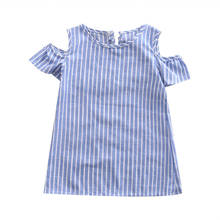 Summer Newborn Baby Girls Princess Sweet Lovely Summer Dress Petal Sleeve Off Shoulder Blue Striped Back Button Bow Mini Dress 2024 - buy cheap