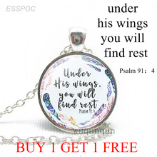 Under His Wings You Will Find Rest Bible Verse Necklace Inspirational Quote Glass Fashion Jewelry Christian Pendant Women Gifts 2024 - buy cheap