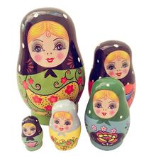 5 pçs/set pintados à mão meninas de madeira russo aninhamento bonecas conjunto babushka matryoshka brinquedos para crianças presente do brinquedo do bebê 2024 - compre barato