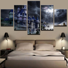 Cuadros modulares de lona modernos para decoración del hogar, marco de arte de pared, pinturas de paisaje nocturno de Castillo, carteles impresos en HD, 5 piezas 2024 - compra barato