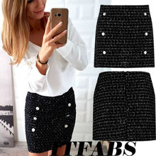 Women's Fashion High Waist Woolen Button Plaids Tweeds Mini A-Line Skirt 2024 - buy cheap