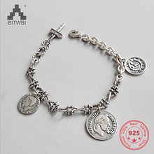 Versión coreana plata 925 pulsera Simple Retro Napoleón moneda mujeres pulseras joyería de lujo 2024 - compra barato