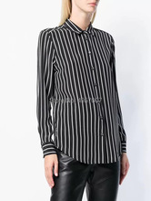 Blusa de manga larga con solapa para mujer, camisa a rayas blancas y negras con contraste de seda de alta calidad, lo último en primavera y verano, 2019 2024 - compra barato