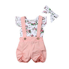 Pelele Floral bonito para niños y niñas, peto, pantalones, diadema, ropa, 3 piezas 2024 - compra barato