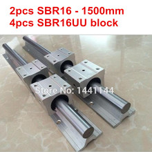 Trilho de guia linear sbr16: 2 pces sbr16-1500mm guia linear + 4 pces sbr16uu bloco para peças do cnc 2024 - compre barato