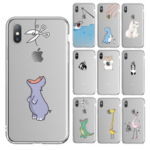 Ottwn Clear Phone Case For iPhone 11 Pro Max 7 8 6 6s Plus Cute Cartoon Animal Soft TPU For iPhone X XR XS Max Transparent Cover 2024 - купить недорого