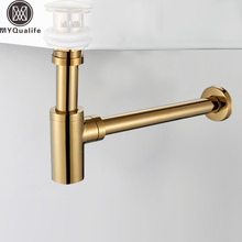 Golden Bathroom Basin Sink Tap Bottle Trap Drain Kit Waste TRAP Pop Drain Deodorization Chrome /Black/Bronze Brass Wall Siphon 2024 - buy cheap
