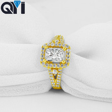 QYI-anillo de oro amarillo sólido de 14K para mujer, sortija de Halo de banda dividida, Vintage, Corte rectangular, sortija de diamante simulado, joyería 2024 - compra barato