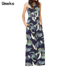 Umeko-Vestidos bohemios de primavera sin mangas para mujer, maxivestido de cuello redondo con estampado Floral, cintura alta, para playa 2024 - compra barato