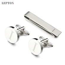 Lepton Letters Cufflinks & Tie Clips Set Silver Color Letters Of An Alphabet I Cufflinks For Mens Shirt Cuffs Cufflink Gemelos 2024 - buy cheap