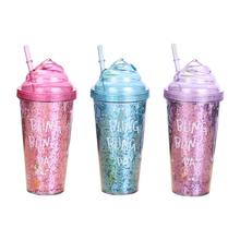 500ml Glitters Pattern Double Layer Plastic Straw Bottle Innovative Gift Ice Cream Straw Healthy Drink Bottle For Outdoor 2024 - buy cheap